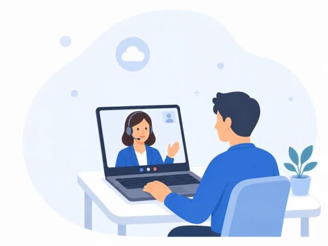 オンラインで担当者から操作説明を受けている様子のイラスト